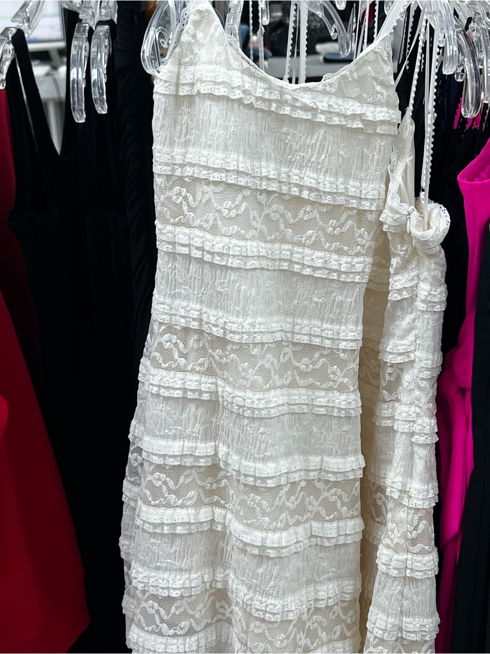 White Lace Tiered Mini Dress - Women